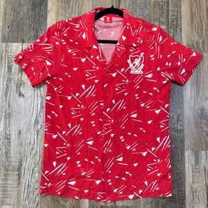 Liverpool FC Shirt Mens Small Red White Short Sleeve Button Down Camp Collar LFC